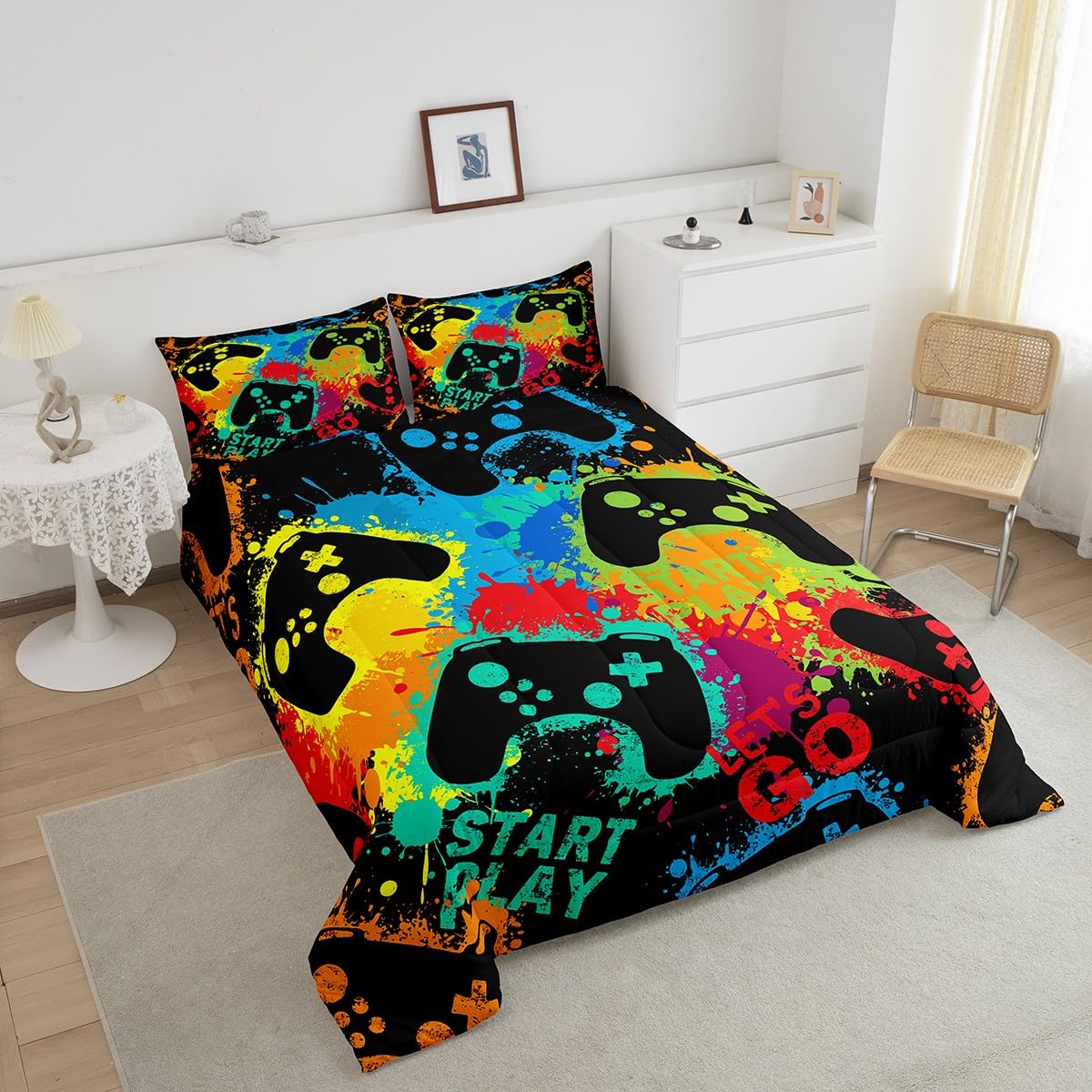 Erosebridal Girls & Boys Full Bedding Set - Gaming Comforter Set for Toddlers & Kids, Watercolor Gamer Bedding Collection | Perfect for Kids' Bedrooms, Sleepovers & Gaming Themed Rooms