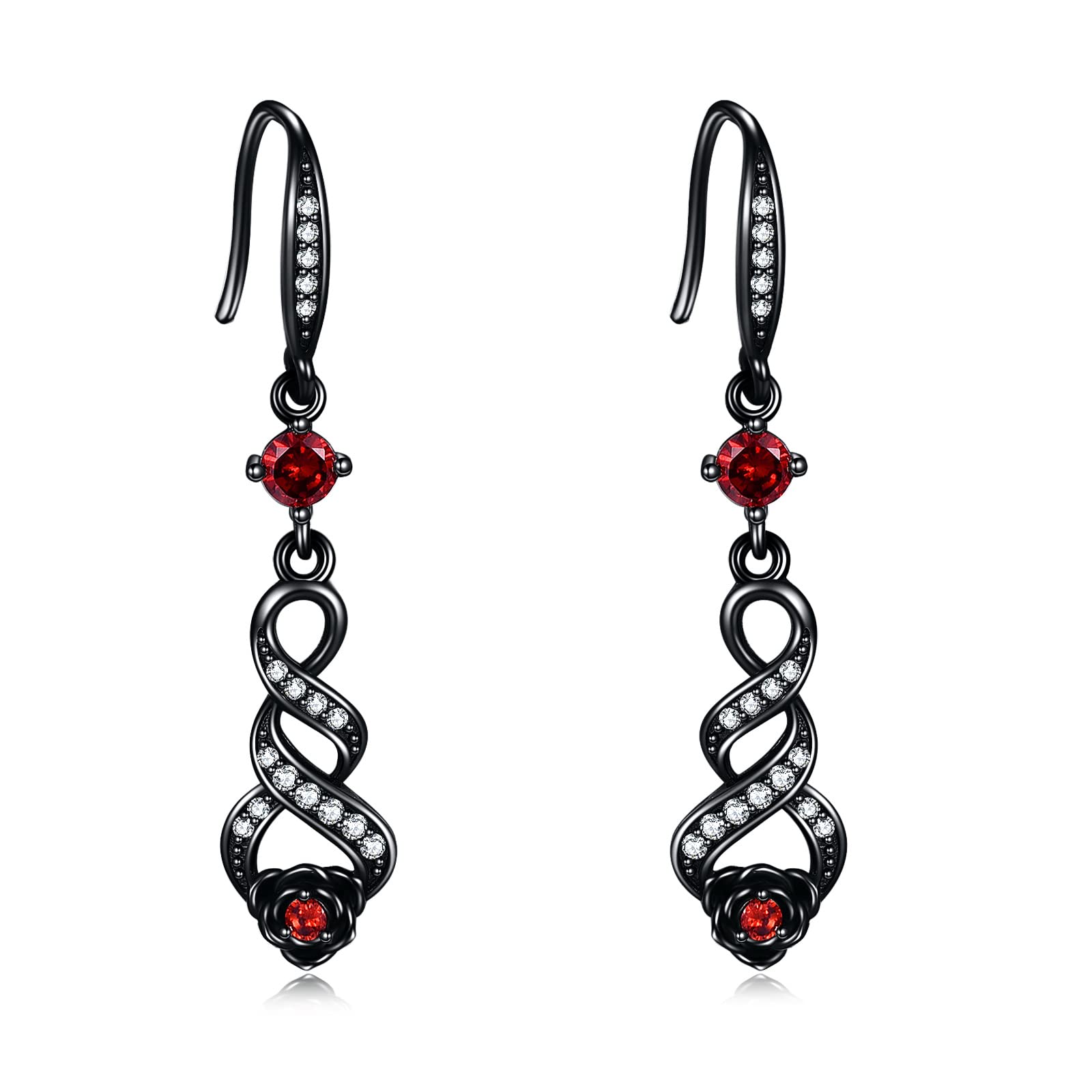 Black Rose Earrings Sterling Silver - Infinity Dangle Earrings for Women | Rose Jewelry Gift for Her | Perfect for Date Nights, Weddings & Special Occasions