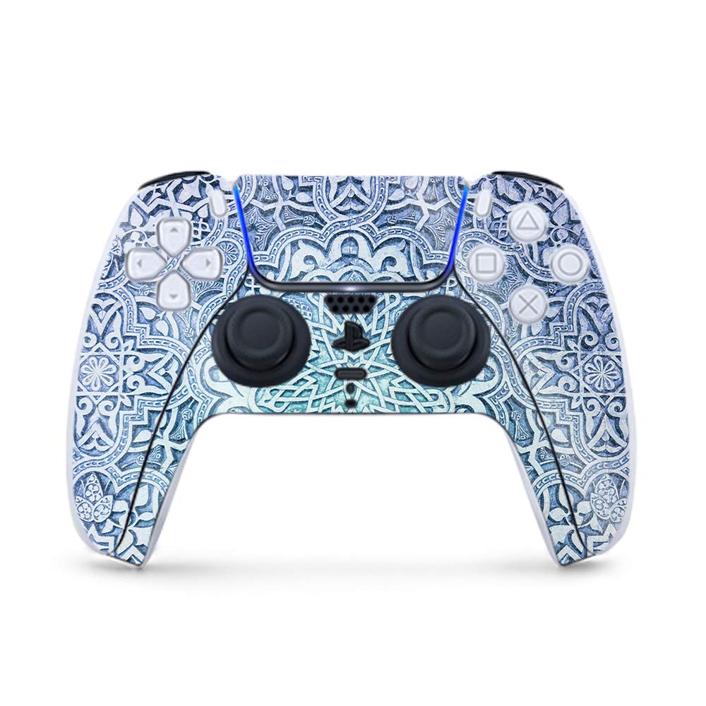 **MightySkins Glossy Glitter Gaming Skin for PS5 Controller - Carved Blue | Durable High-Gloss Finish | Easy to Apply & Remove | Made in USA | Perfect for Gaming & Customization**
