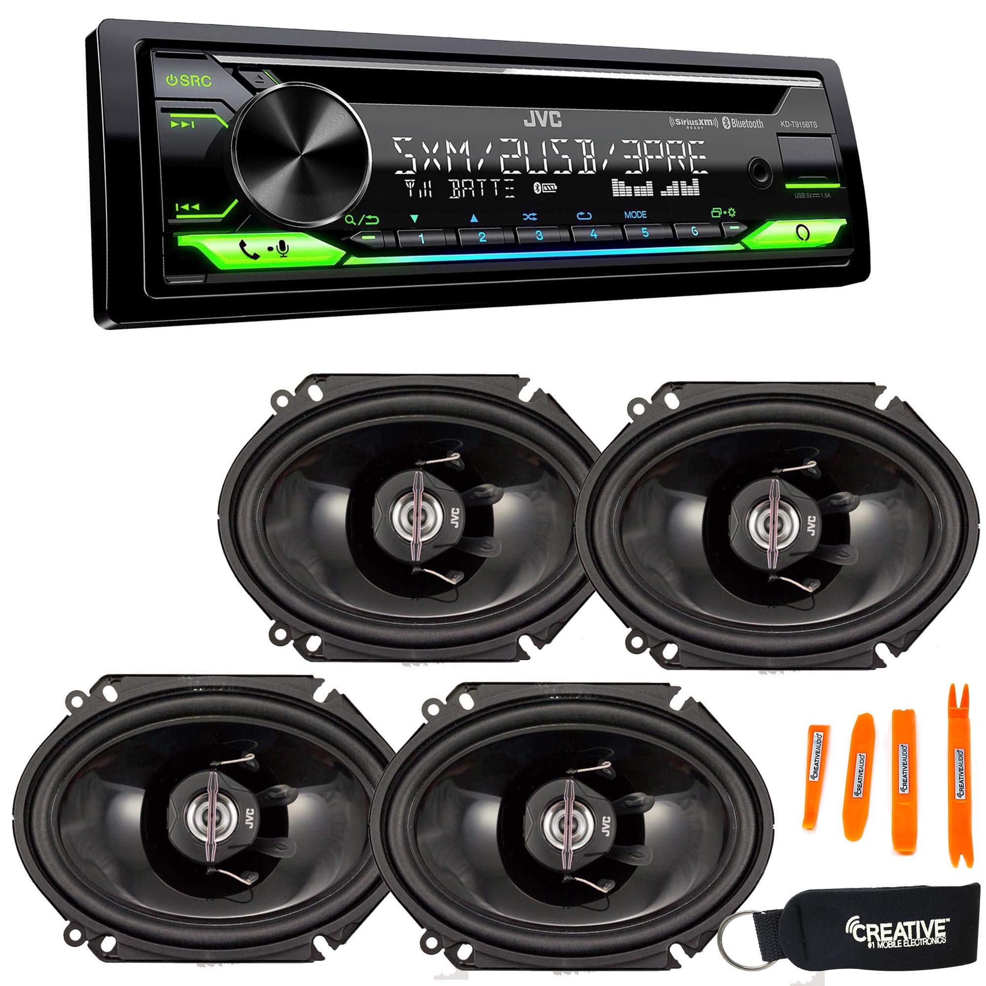 JVC KD-T915BTS Bluetooth Car Stereo with CD Player, Dual USB Ports, AUX Input & Amazon Alexa - SiriusXM Ready + 2 Pairs JVC 6x8