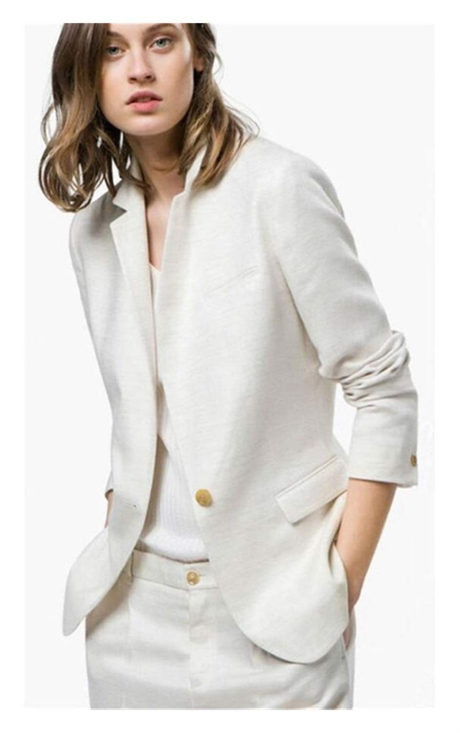 Women's 2-Piece Suit Set - White Peak Lapel Slim Pantsuit for Spring & Autumn (Color: 011, Size: Large) | Office Wear, Business Attire & Formal Occasions