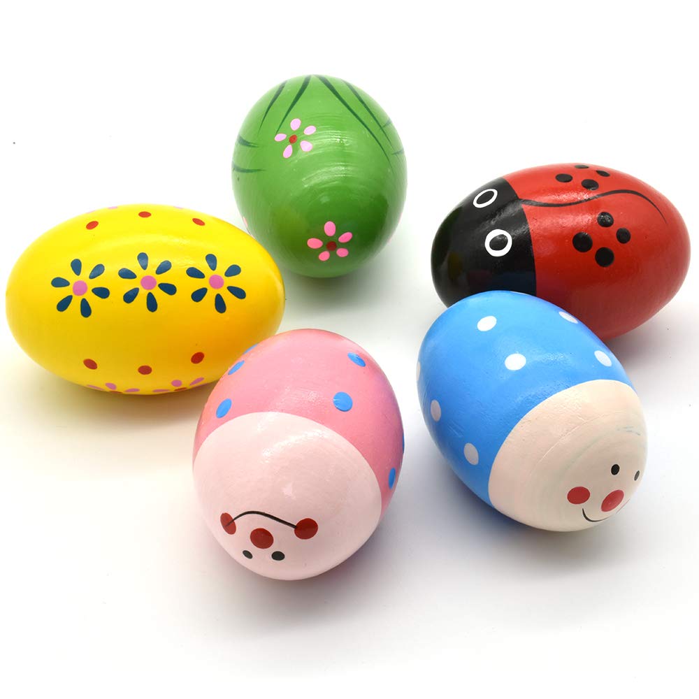 Hayder Wooden Easter Egg Shakers - 5 Pack Musical Percussion Toys for Kids, Easter Party Favors, Classroom Prizes & Basket Stuffers - Fun Easter Gifts for Children (Perfect for Easter Celebrations, Classroom Activities & Musical Playtime)