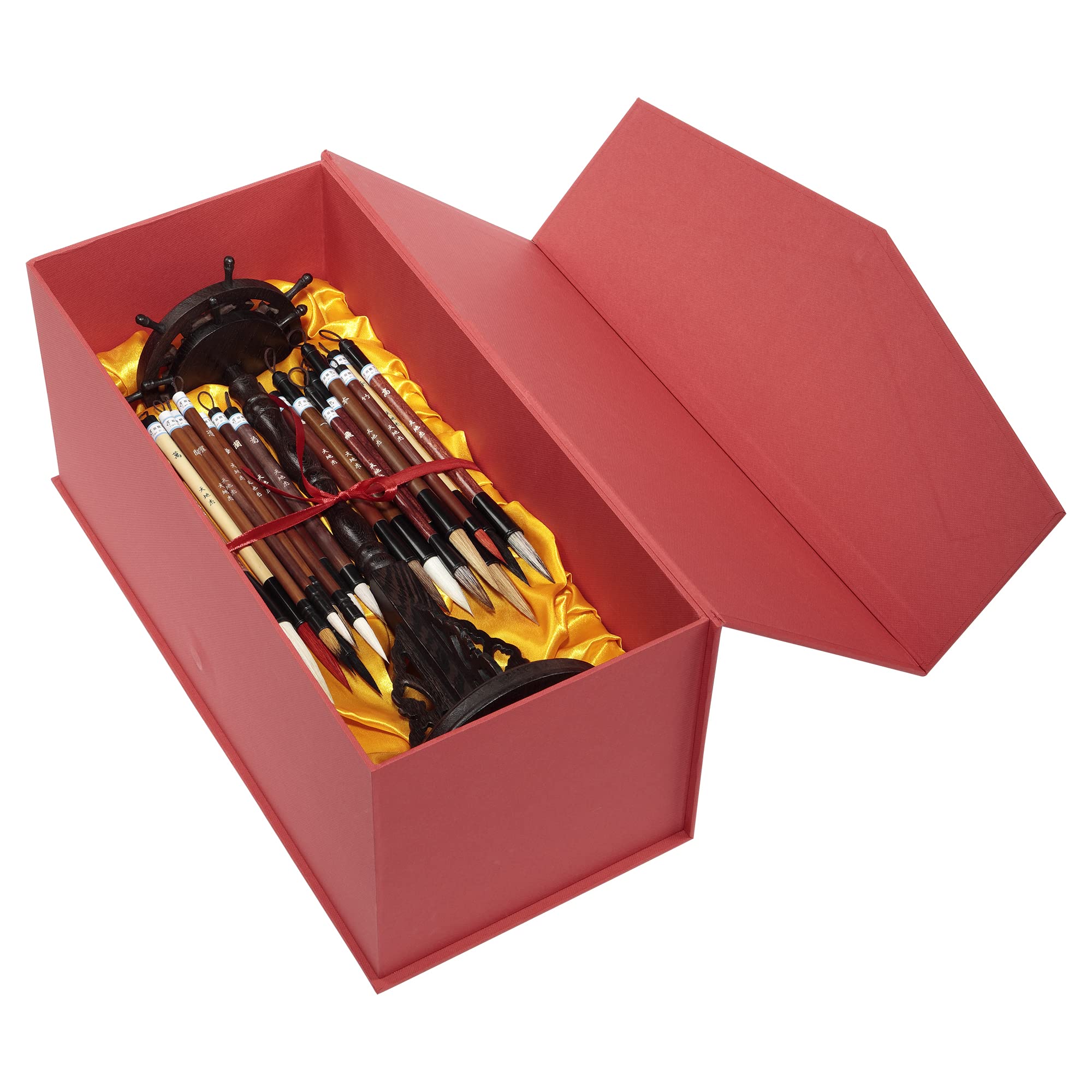 Premium Chinese Calligraphy Brush Set - Golden Panda Master Rosewood & Bamboo Brush Kit with Rotating Stand & Magnetic Closure Box | Perfect for Calligraphy Art, Gift Giving & Home Decoration
