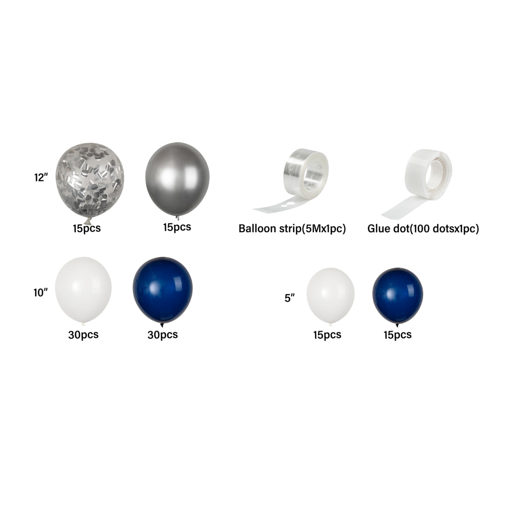 Navy, White & Silver Balloon Arch Kit - 122 Piece Balloon Garland Decorations for Parties, Weddings & Events | 1 Count Box