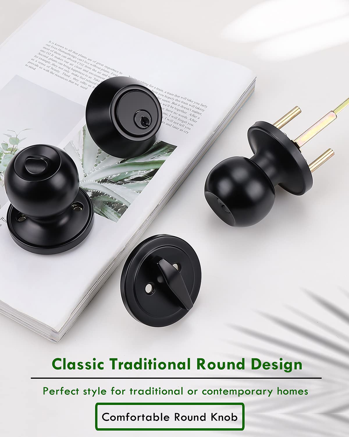 5-Pack Keyed Alike Entry Door Knob & Deadbolt Lock Set - Flat Black Round Knobs for Exterior/Front Doors - Perfect for Home Security & Easy Key Management (Ideal for Apartments, Rental Properties & Multi-Door Homes)