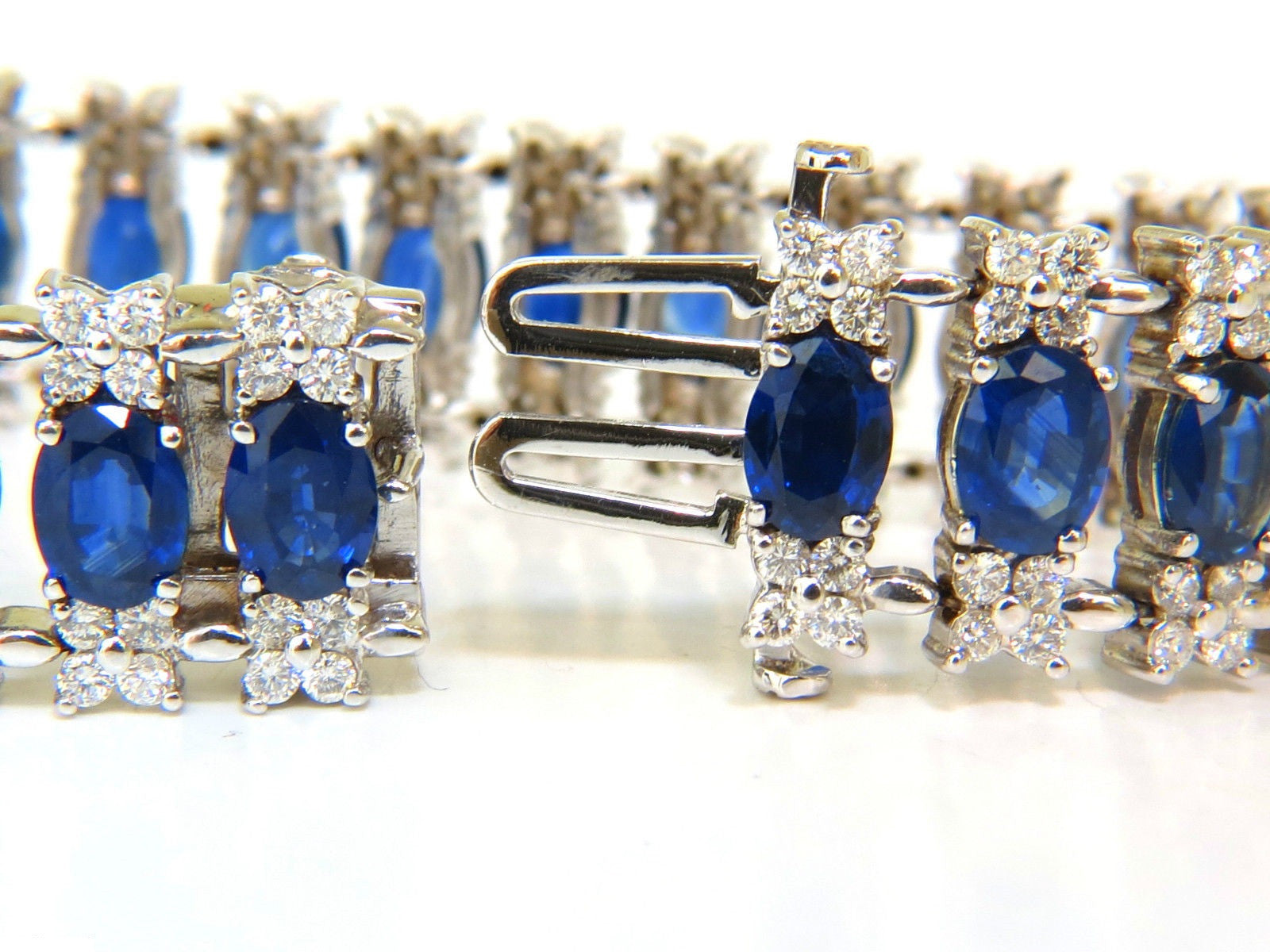 33.75CT Natural Blue Sapphire & Diamond Tennis Bracelet - 3 Row Wide Cuff for Women - Elegant Jewelry for Weddings, Parties & Special Occasions