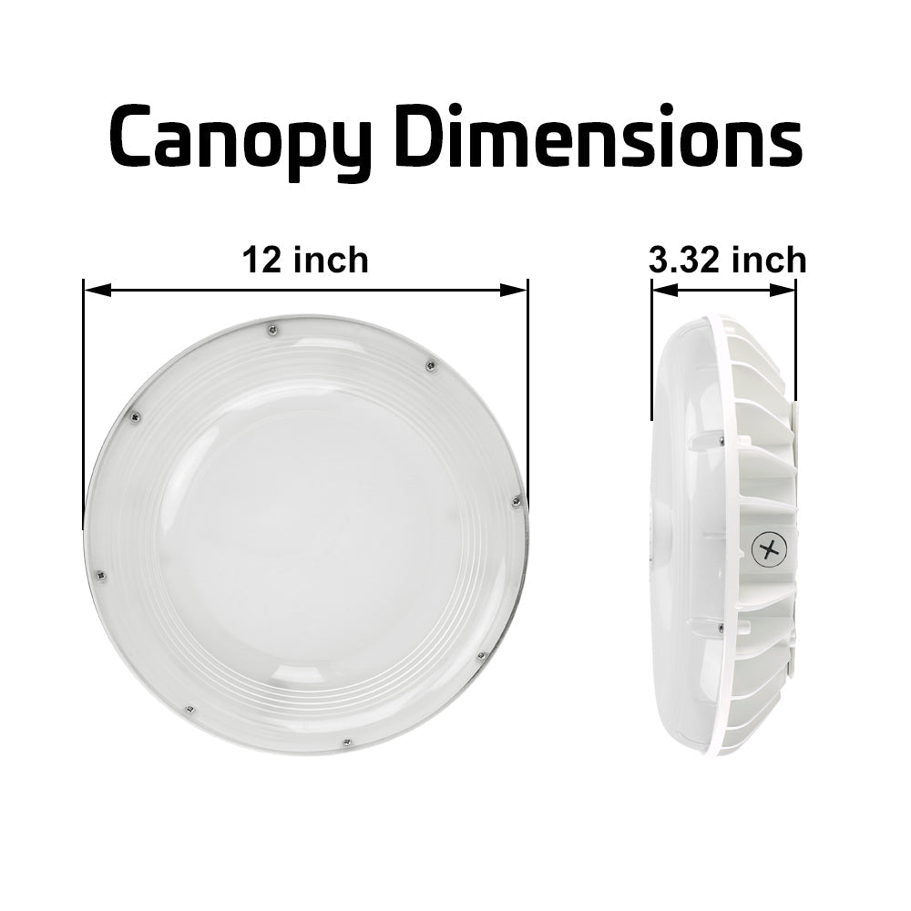 Konlite LED Canopy Light CP0203 Series - 60W/48W/36W/25W Selectable - 7,700 Lumens - 5000K/4000K Color Temperature - 120-277V - White Finish - 150W Equivalent - Perfect for Warehouses, Garages, and Outdoor Commercial Lighting