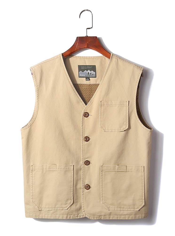 Gihuo Men's Casual Outdoor Cotton Travel Vest - Lightweight Packable Fishing Hunting Hiking Vest with Multiple Pockets for Travel & Adventure
