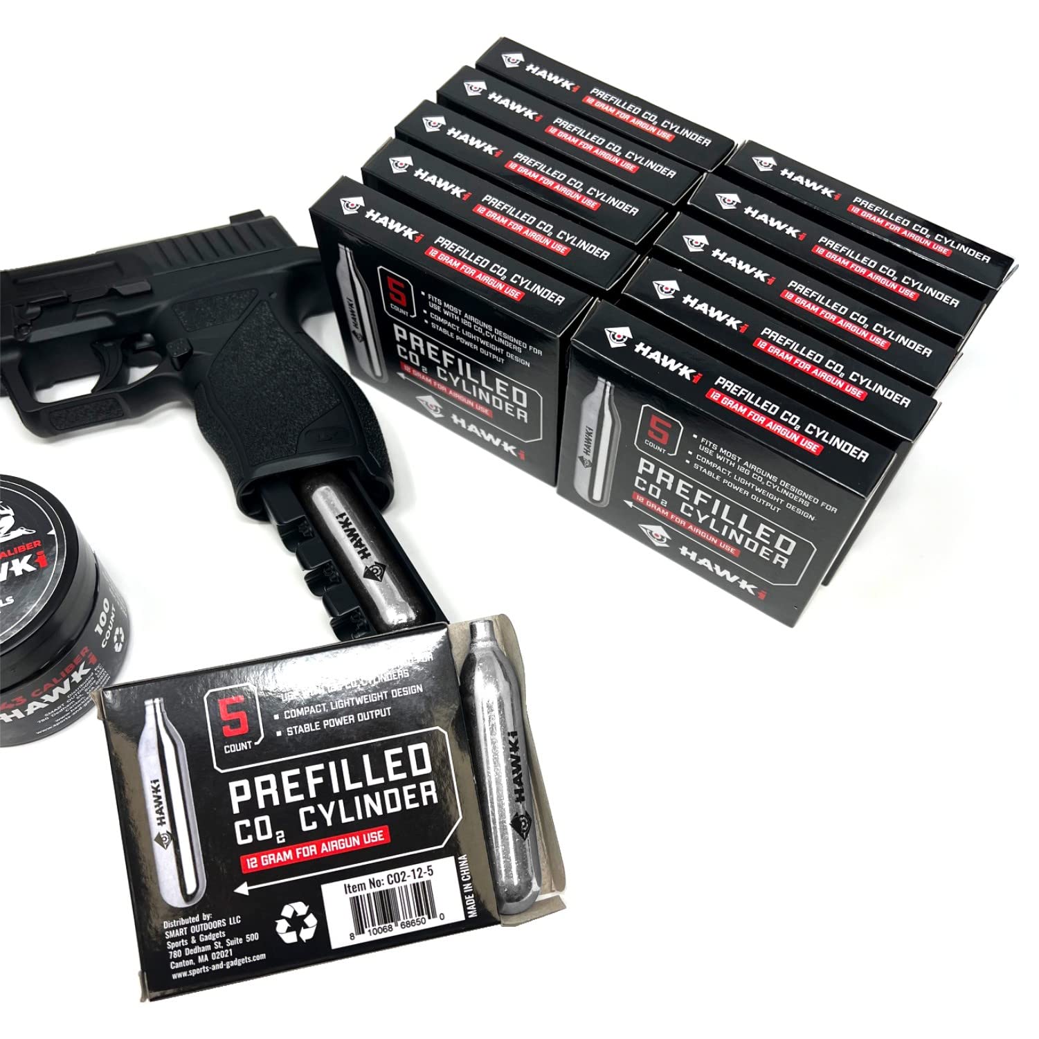 Hawki 12 Gram CO2 Cartridges - Premium Refills for Air Guns, BB Guns, Airsoft Pistols & Paintball Markers | Perfect for Target Shooting, Hunting & Outdoor Sports