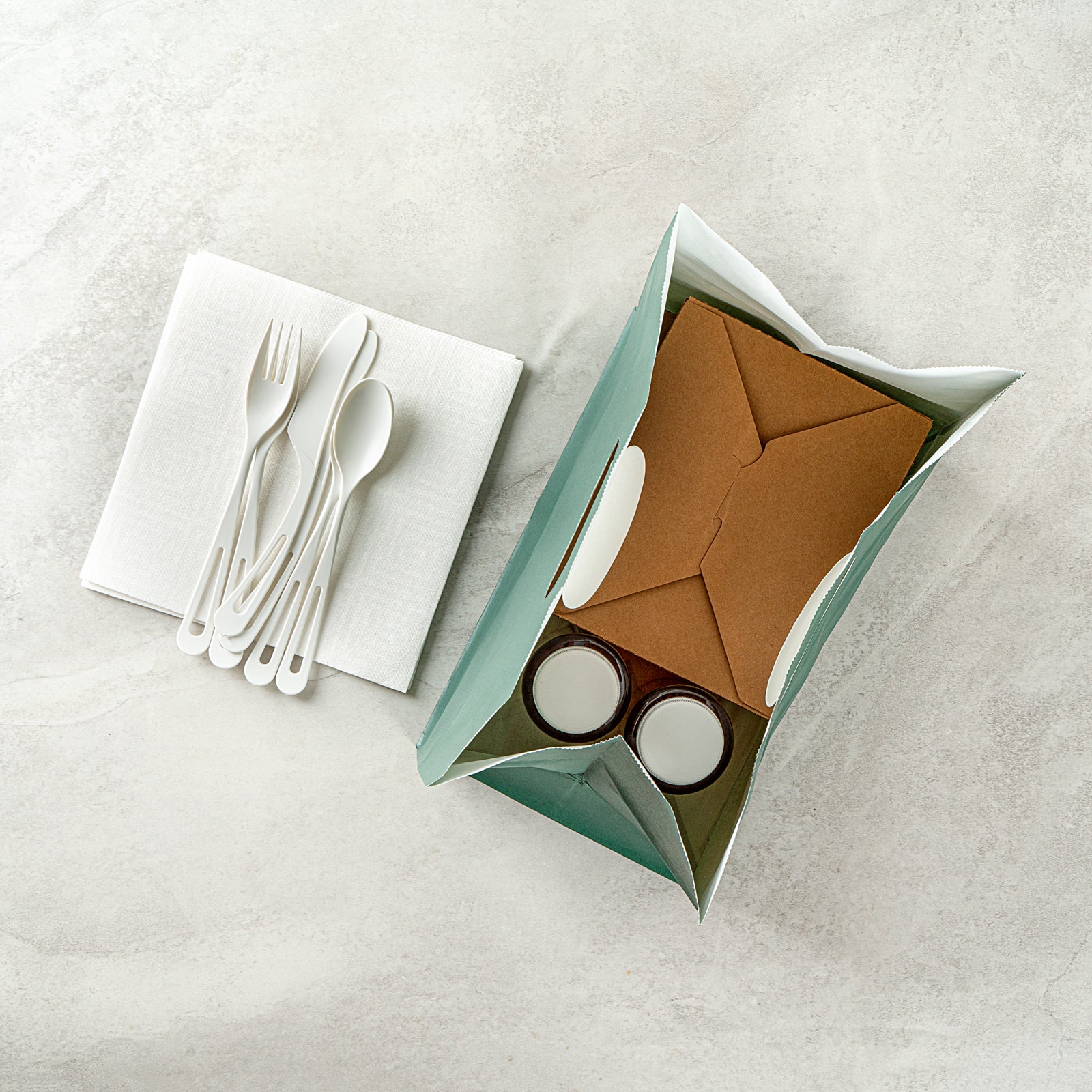 Eco-Friendly Rectangle Forest Green Paper Take Out Bags with Handles - 11