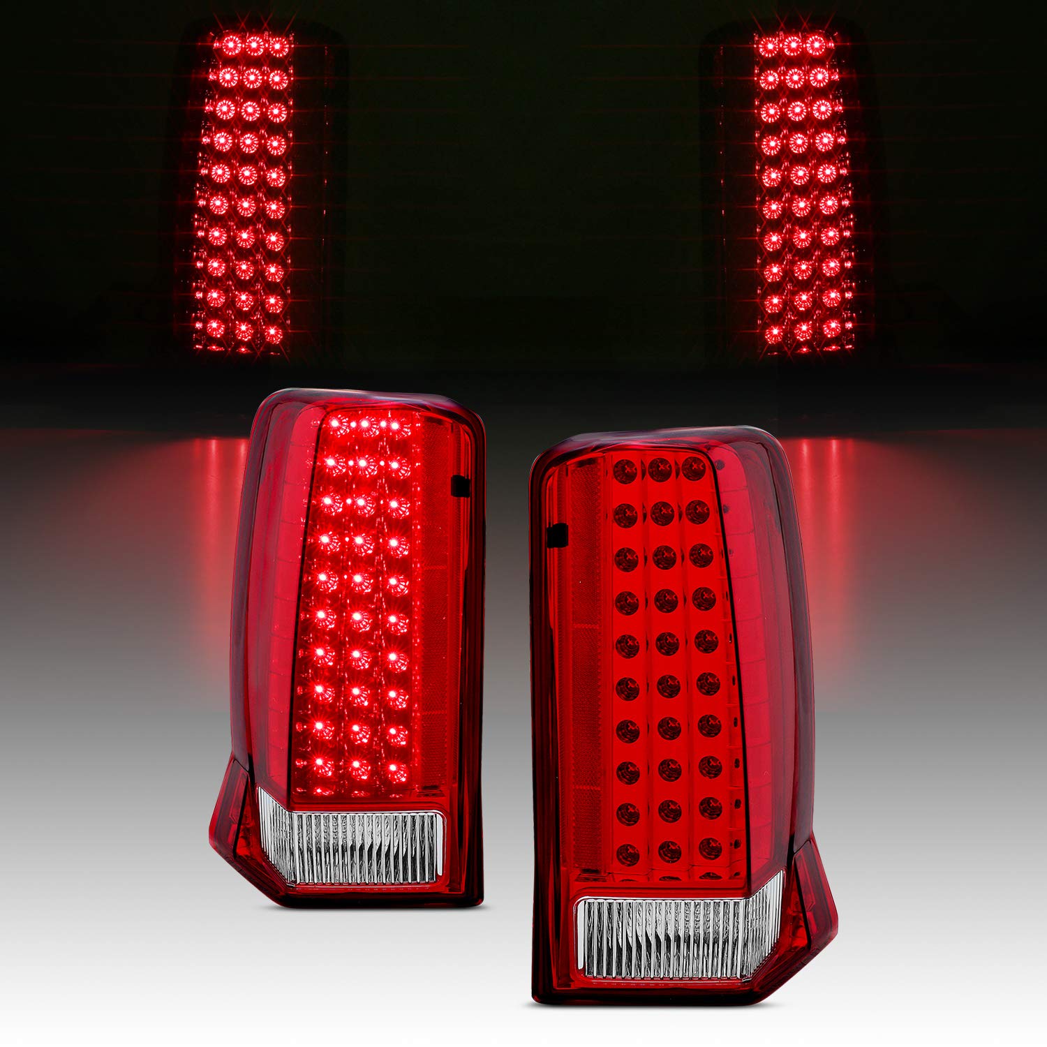 AmeriLite Red/Clear LED Tail Lights Replacement for Cadillac Escalade - Left & Right Side Pair - Enhanced Visibility & Safety for Night Driving & Off-Road Adventures