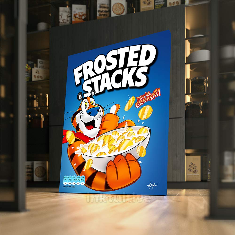 Inktuitive 'Frosted Stacks' Motivational Canvas Wall Art - Inspirational Kitchen & Office Decor - 16x12 Inch Cereal-Themed Print for Bedroom, Living Room & Workspace - Perfect for Home & Business Inspiration