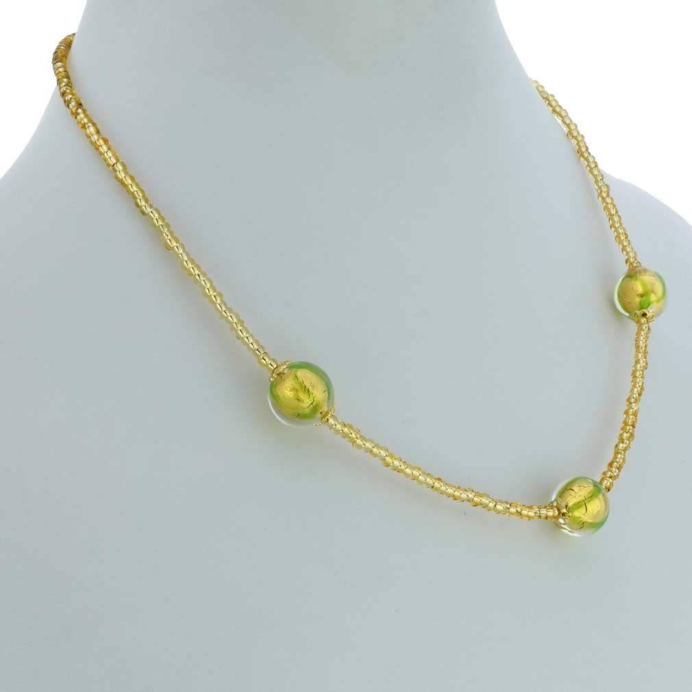 Venetian Murano Glass Royal Green Ball Necklace - Handmade Italian Jewelry for Women, Gift for Her, Elegant Statement Piece for Parties & Special Occasions