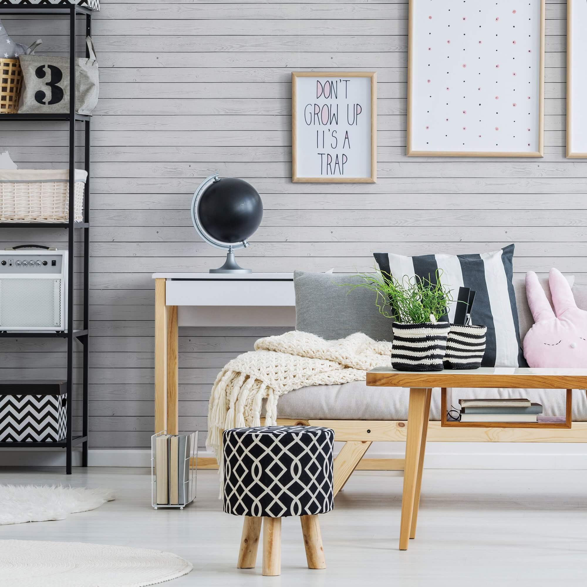 Grey Shiplap Textured Peel and Stick Removable Wallpaper - Self-Adhesive Wall Covering for Bedroom, Living Room, Kitchen & Office Decor - Easy to Install & Remove