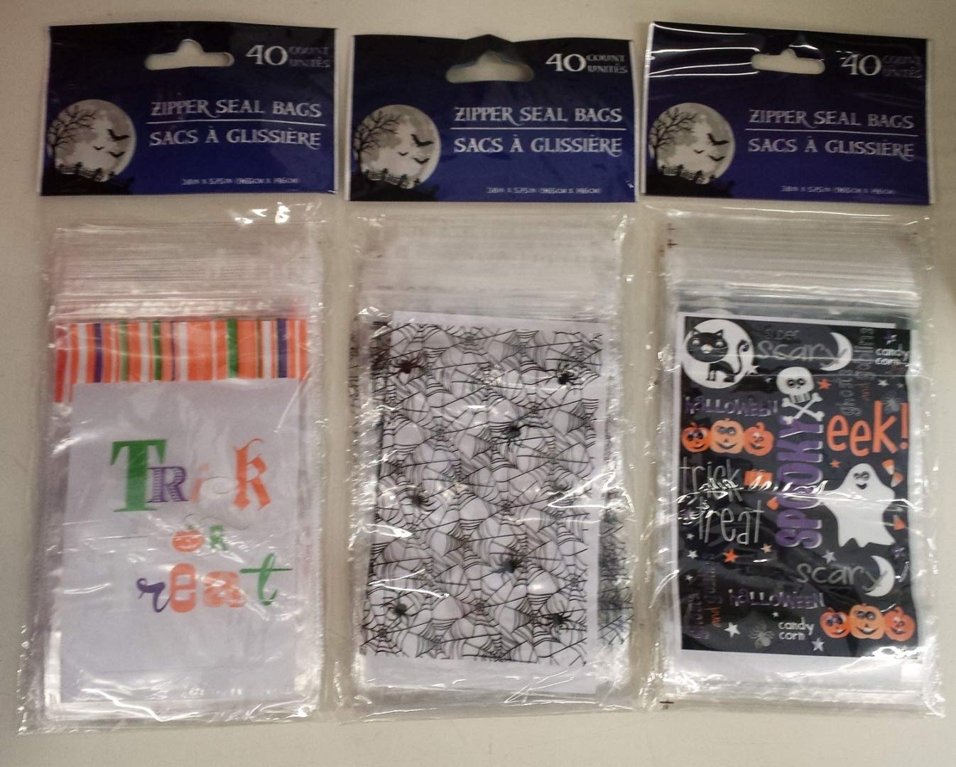 Halloween Treat Bags with Zip Seal - 40 Pack, 3 Cute Designs - Perfect for Trick or Treating, Party Favors & Classroom Treats