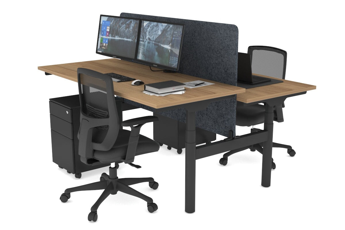 Flexi Premium Height Adjustable 2-Person H Bench Workstation - Black Frame [1800L x 700W] - Ergonomic Office & Home Workspace Solution for Shared Desks