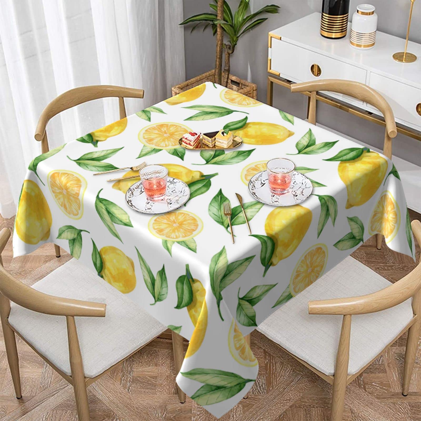 Kawani Summer Lemon Square Tablecloth 54x54 Inch - Rustic Yellow Vinyl Waterproof Table Cover for Farmhouse, Holiday, Party, Wedding & Picnic - Perfect for Outdoor Dining, Kitchen Decor and Seasonal Celebrations