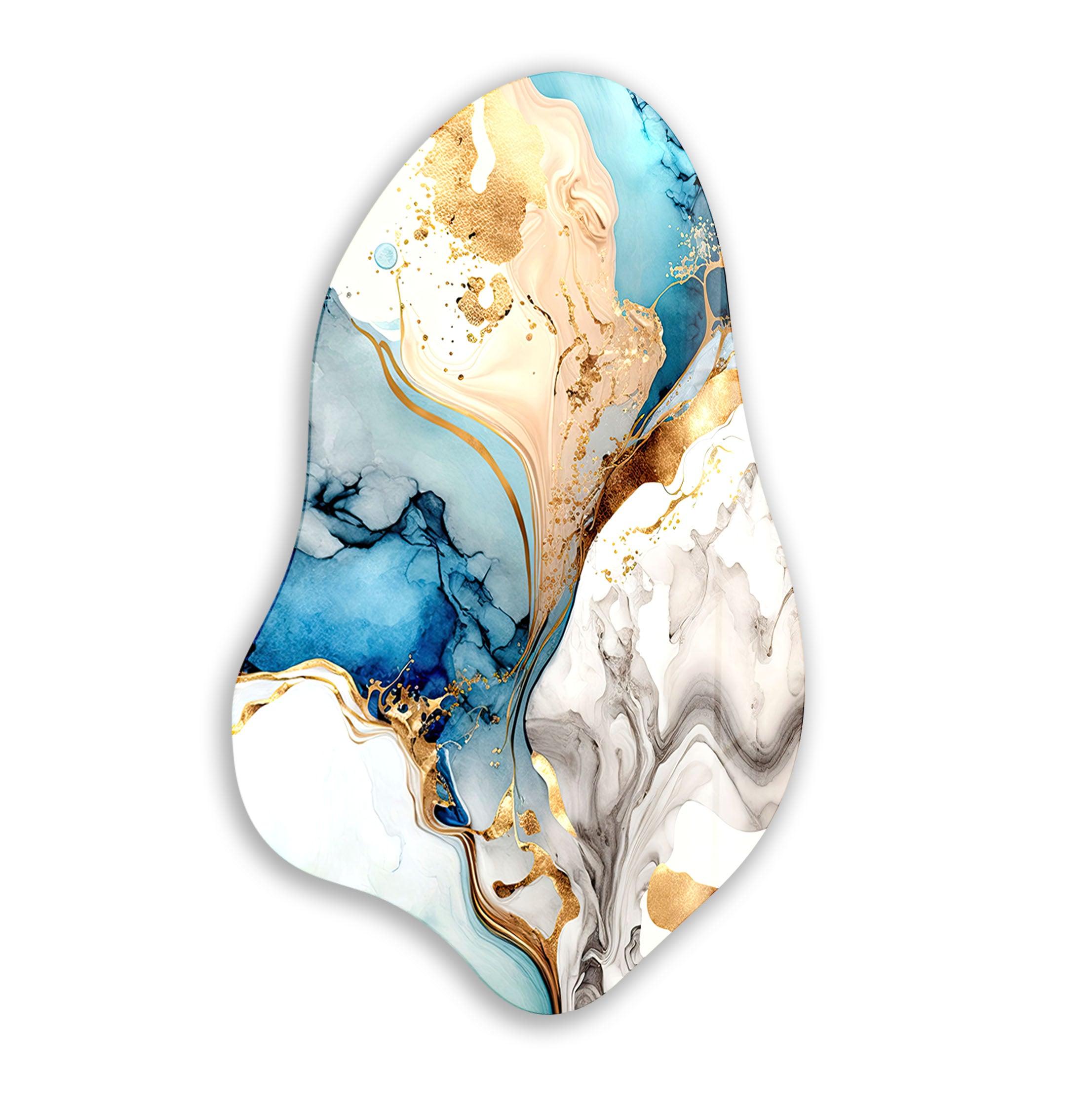Blue Alcohol Ink Abstract Glass Wall Art - Handmade Modern Home Decor for Living Room, Bedroom, Office - Unique Gift Idea for Housewarming & Wedding