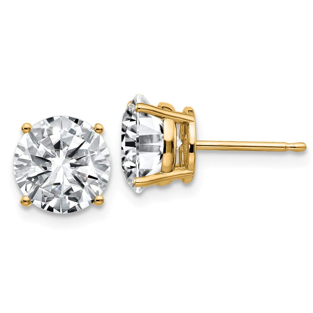 14K Yellow Gold 8.0mm Round Moissanite Stud Earrings - 4-Prong Basket Setting - 3.8 Carat Total Weight - Perfect for Weddings, Anniversaries & Special Occasions
