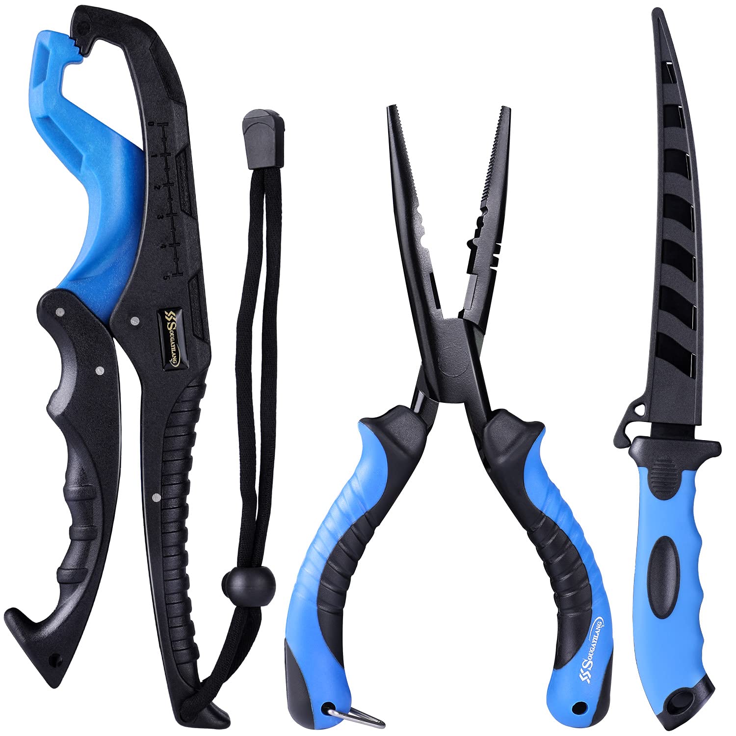 Sougayilang 4-Piece Fishing Pliers Set - Stainless Steel Pliers, Floating Lip Grip, Sharp Fillet Knife & Multi-Tool | Complete Fishing Gear Kit with Gift Box | Perfect for Saltwater, Freshwater & Boat Fishing