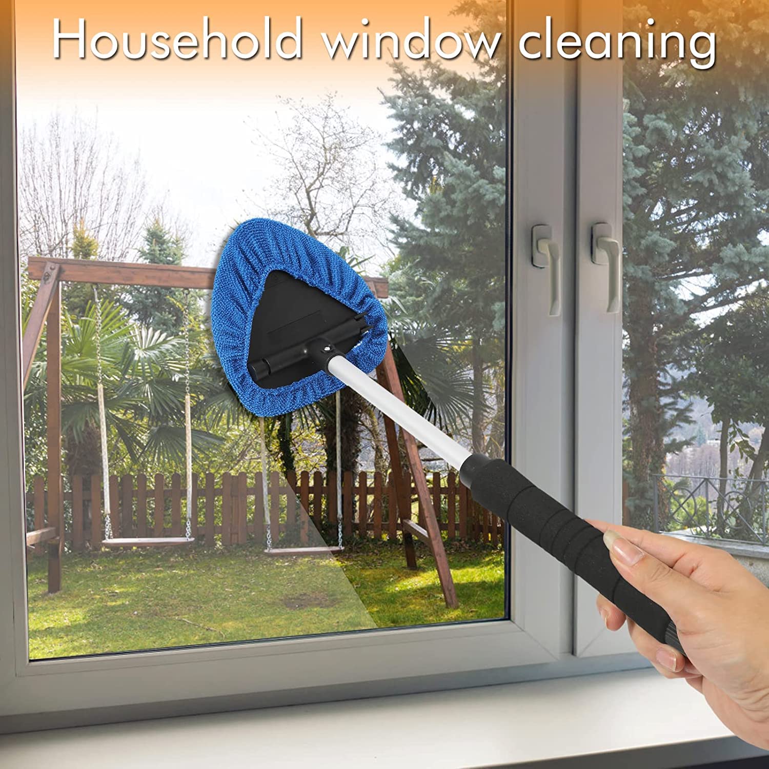 JOYFUL&HOPEFUL 4-in-1 Car Windshield Cleaner Kit - Extendable Handle Window Cleaning Tool with 4 Microfiber & 2 Chenille Pads - Anti-Fog Interior Glass Cleaner for Streak-Free Shine - Perfect for Car, Truck & Home Windows