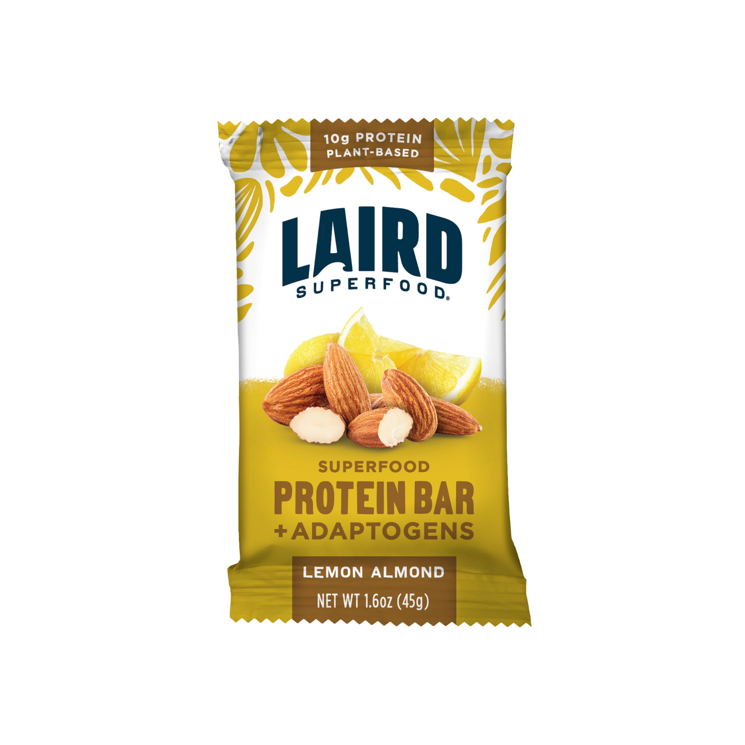 Laird Superfood Functional Protein Bars - 10g Plant-Based Protein, 6g Fiber, with Real Ingredients & Functional Mushrooms - Non-GMO, Vegan, Gluten-Free - Lemon Almond Flavor (10 Count Pack) - Perfect for Post-Workout Recovery, Hiking Snacks & Healthy On-the-Go Nutrition