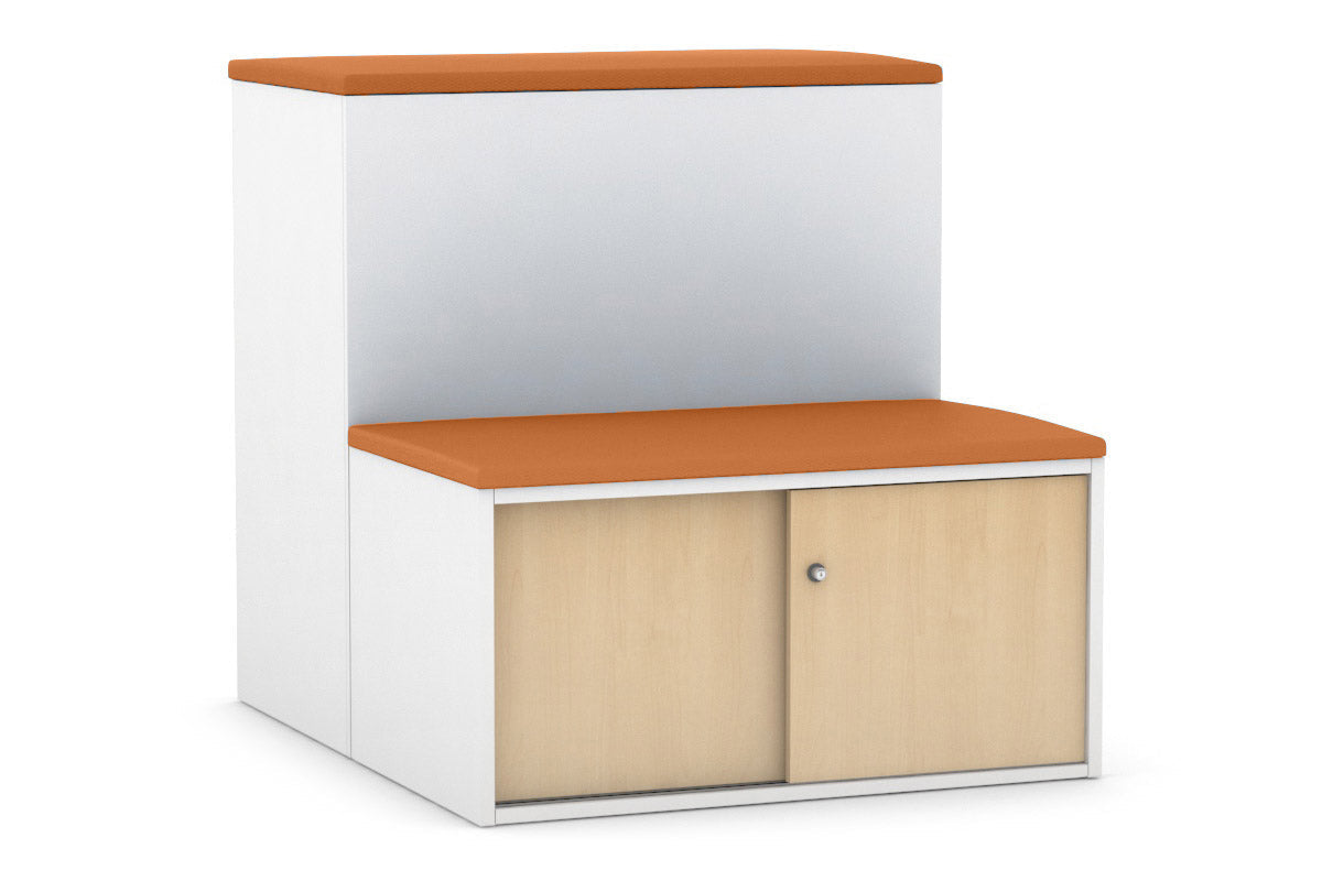 Med Sliding 2-Door Credenza with Seat Cushion - White Handle Uniform Activity Module Cabinet for Medical Offices & Home Storage