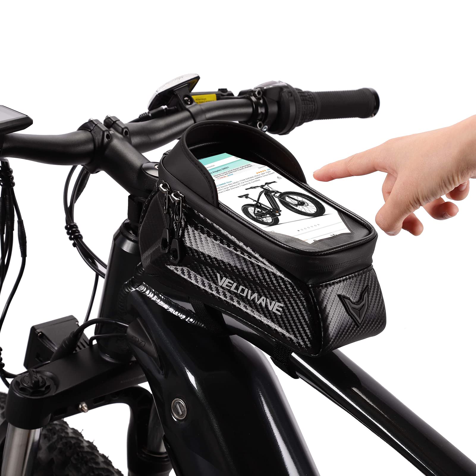 VELOWAVE Electric Bike Handlebar Bag - Waterproof Phone Mount Pouch with Sensitive Touch Screen, Bicycle Front Frame Storage for iPhone, Android - Perfect for Commuting, Cycling & Outdoor Adventures