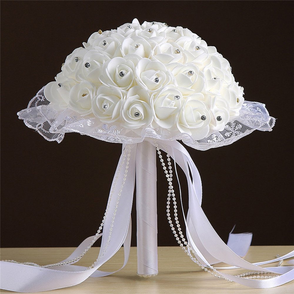 Elegant Crystal Lace Roses Bridal Bouquet - Artificial Silk Flowers for Wedding, Bridesmaids, and Outdoor Decor | Perfect for Ceremonies, Receptions, and Home Decoration
