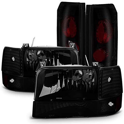 AKKON Black Smoked Headlights & Tail Lights Set for 1992-1996 Ford F-150 F-250 F-350 Bronco - Upgrade Your Truck's Style & Night Visibility (Off-Road, Street Legal, Custom Look)