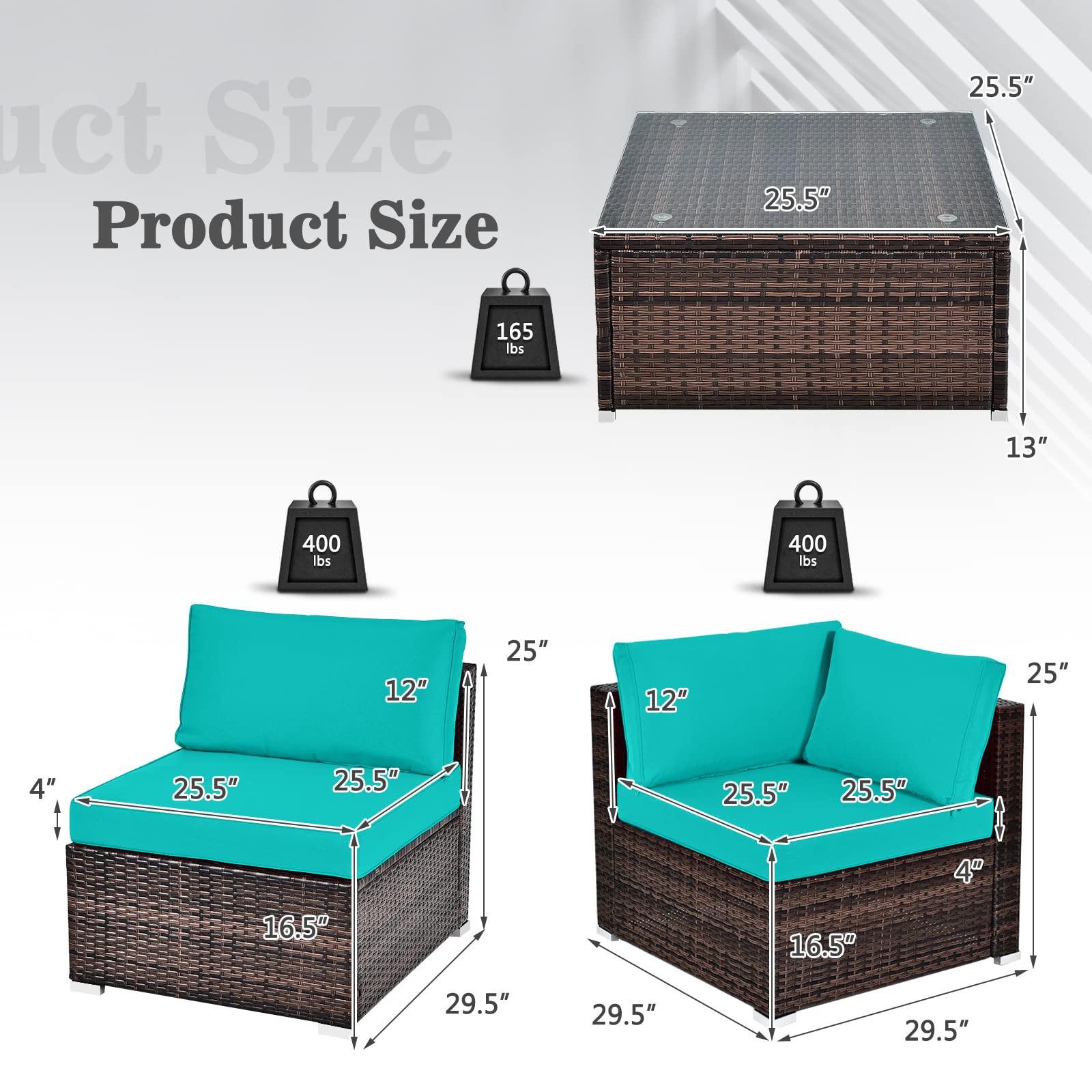 Tangkula 6-Piece Outdoor Patio Furniture Set - All-Weather Wicker Sofa with Cushions & Glass Coffee Table - Rattan Sectional Conversation Set for Backyard, Garden, Poolside & Deck (Beige)