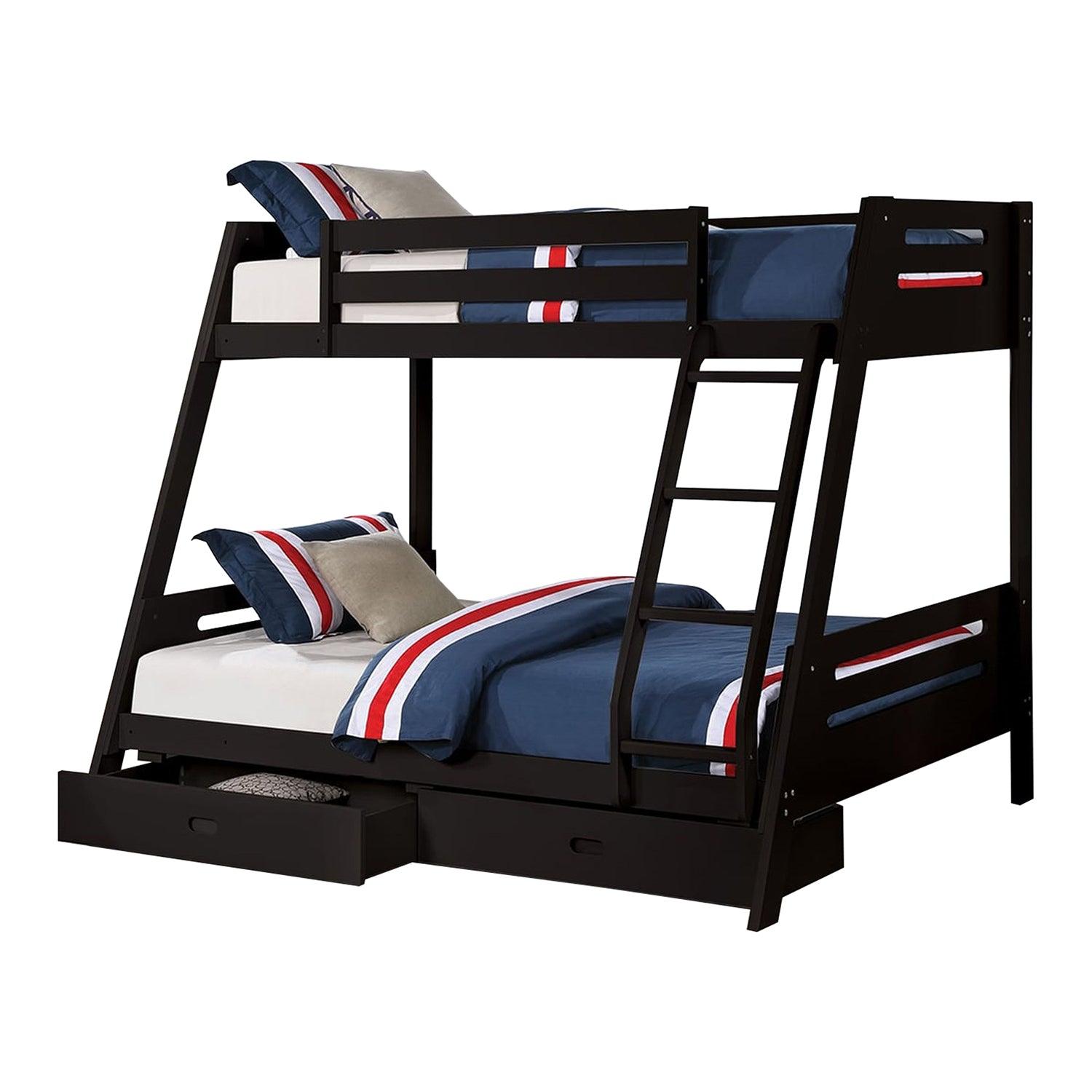 Solid Wood Twin/Full Bunk Bed with Reversible Angled Ladder & Underbed Drawers - Sturdy Kids Bunk Bed for Small Spaces, Bedroom & Guest Room - Perfect for Siblings, Sleepovers & Space Saving