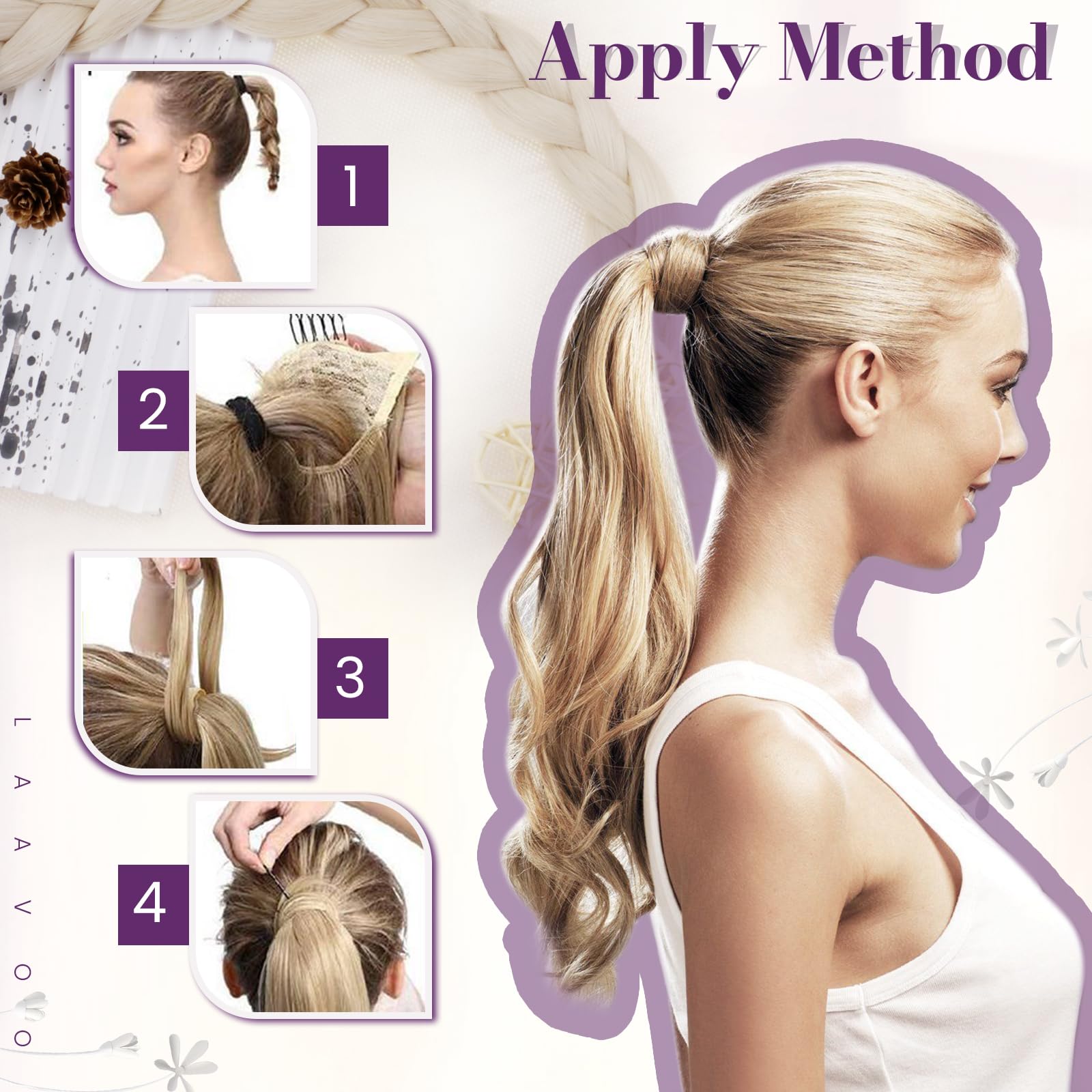 LaaVoo 16 Inch Blonde Straight Human Hair Ponytail Extension - 80g Wrap Around Real Human Hair for Women | Perfect for Parties, Weddings & Everyday Styling