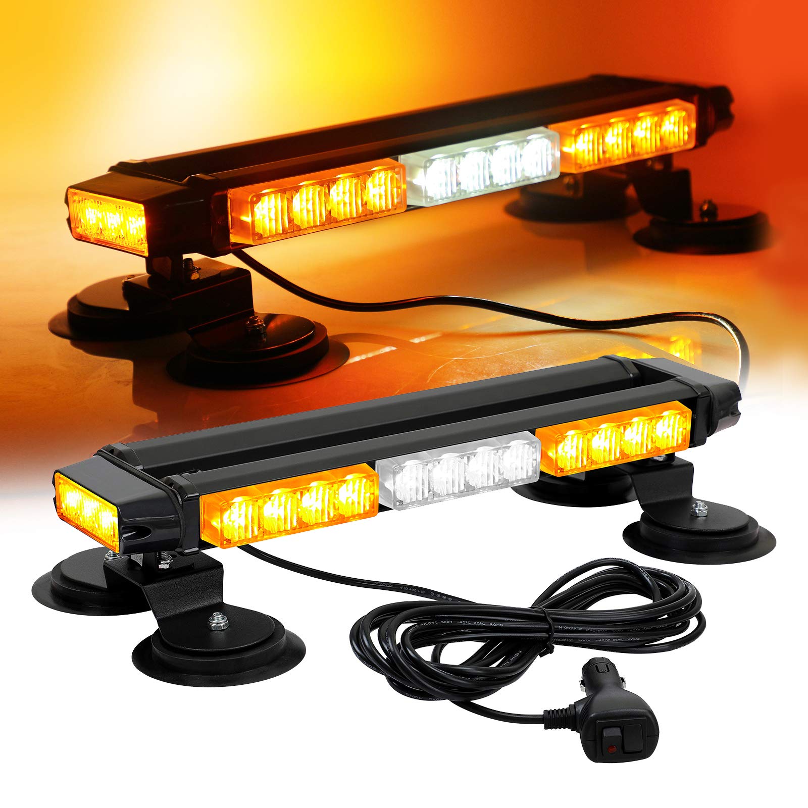 ASPL 16.8 Inch LED Strobe Light Bar - 26 Flashing Modes, High Intensity Emergency Warning Beacon with Magnetic Base for Trucks, Cars & Trailers - Amber/White/Amber - Perfect for Roadside Emergencies, Construction Zones & Vehicle Safety
