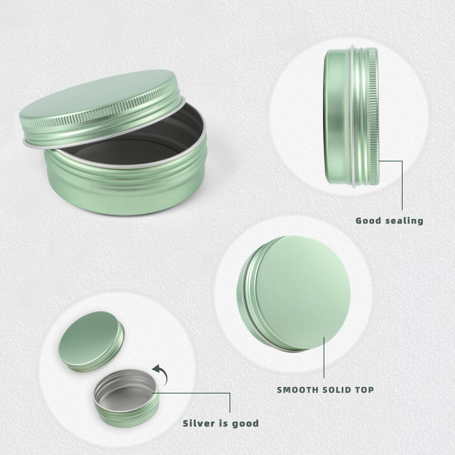 48 Pack 2 oz Aluminum Tin Jars with Lids - Small Metal Containers for Candles, Balms, Salves, Spices & DIY Crafts (Pale Green) | Perfect for Home Organizing, Travel & Gift Packaging