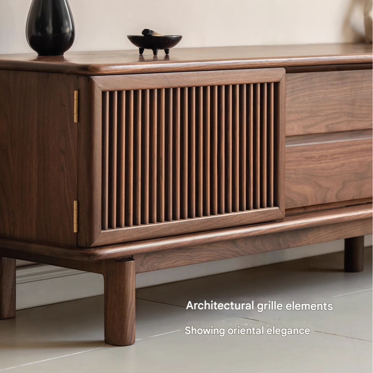 Solid Black Walnut Wood TV Stand - Modern Entertainment Center for Living Room, Bedroom & Home Theater