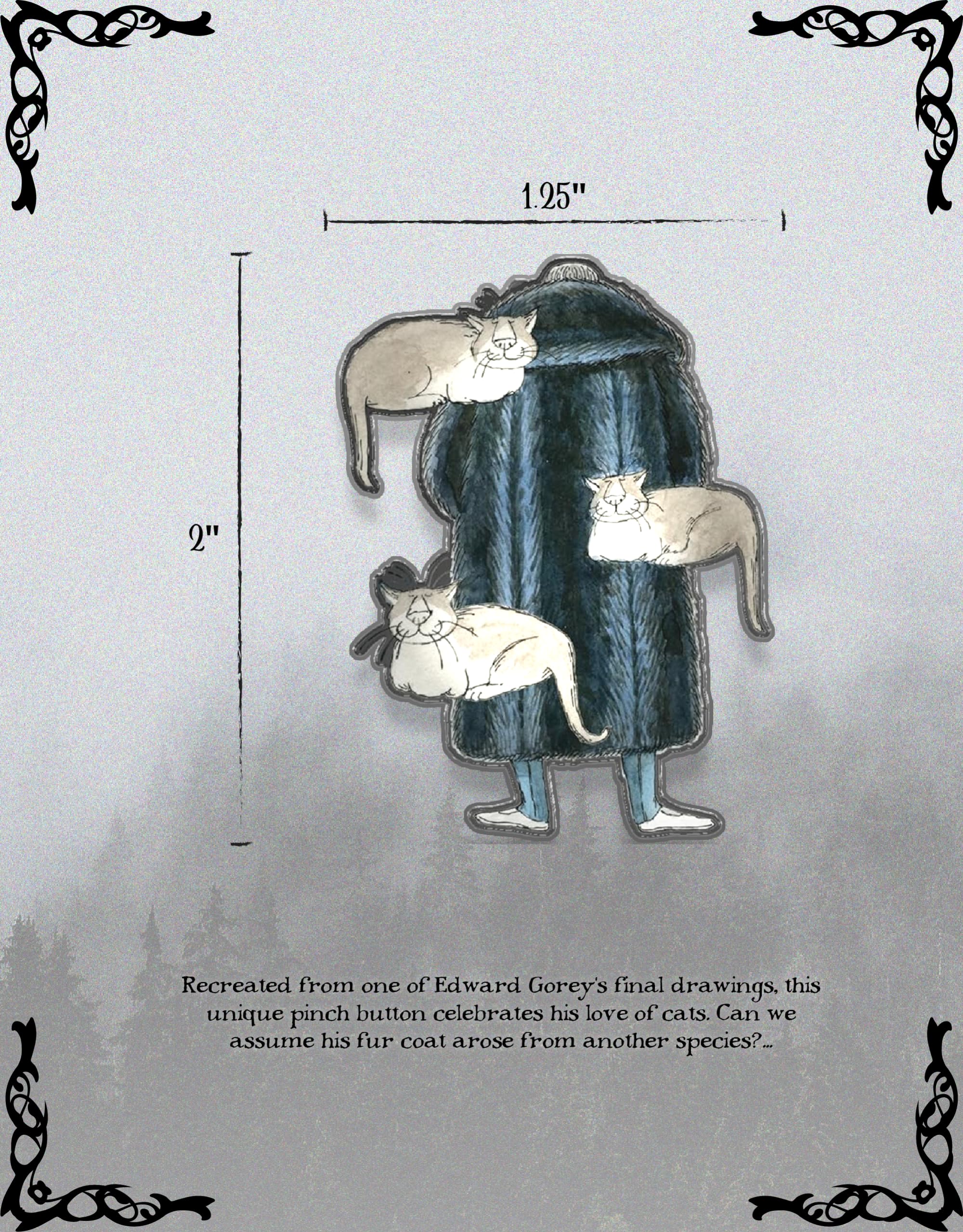 Edward Gorey Enamel Pin Set - Aesthetic Metallic Lapel Pins for Men & Women | Backpack, Jacket & Hat Accessories | Collectible Pinch Button Badges with Secure Rubber Clasp