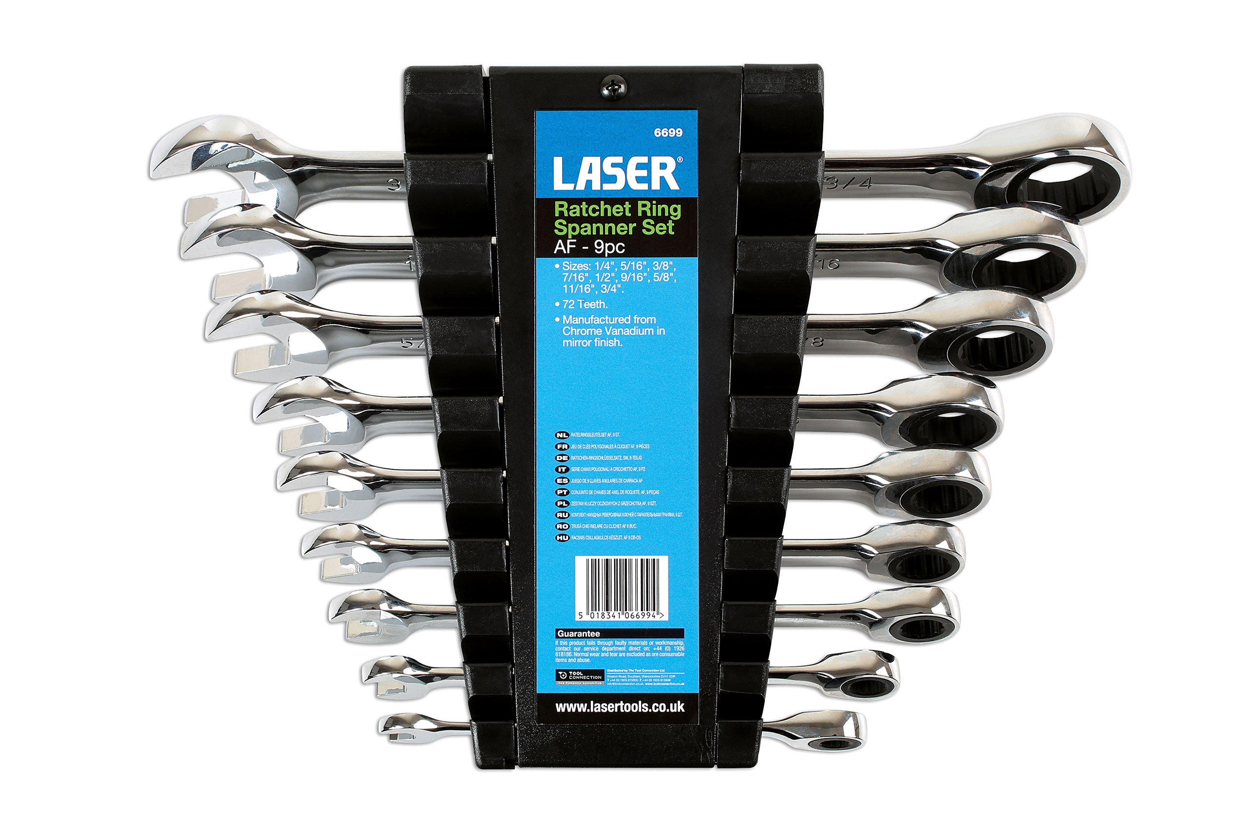 Laser 6699 AF Ratchet Ring Combination Spanner Set 9pc - Professional Mechanic Tool Kit for Automotive Repair & DIY Projects