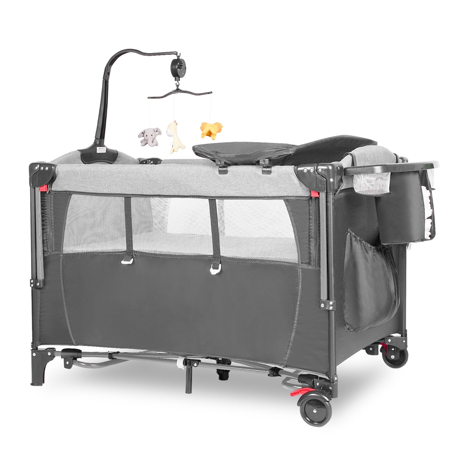 5-in-1 Portable Baby Playard with U-Shaped Diaper Changer & Adjustable Height - Convertible Bassinet Bedside Sleeper for Newborns & Toddlers - Includes Carry Bag for Travel & Nursery Use at Home