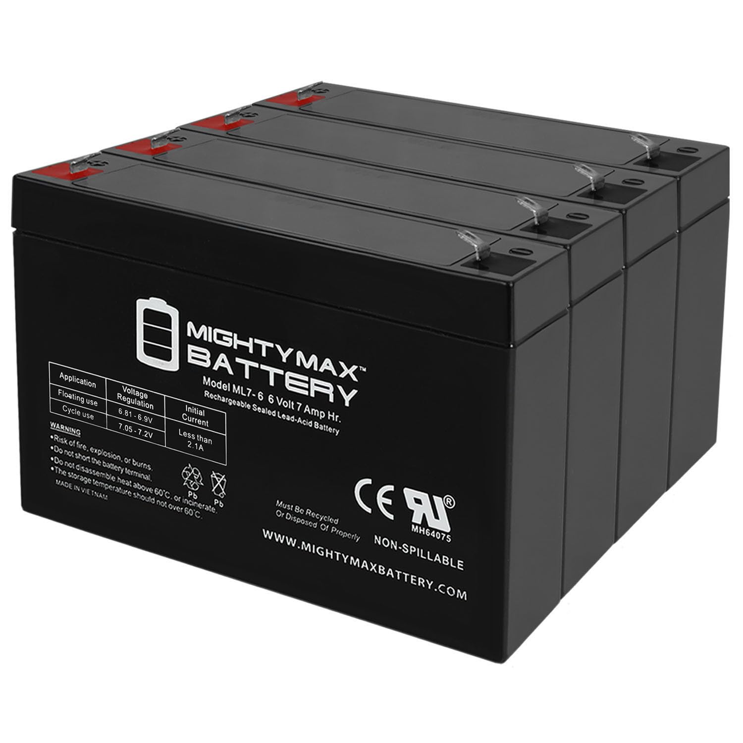 Mighty Max 6V 7Ah SLA Rechargeable Battery - Replacement for Power Sonic PS-670-4 Pack - Perfect for Security Systems, Emergency Lights, and Backup Power Supplies