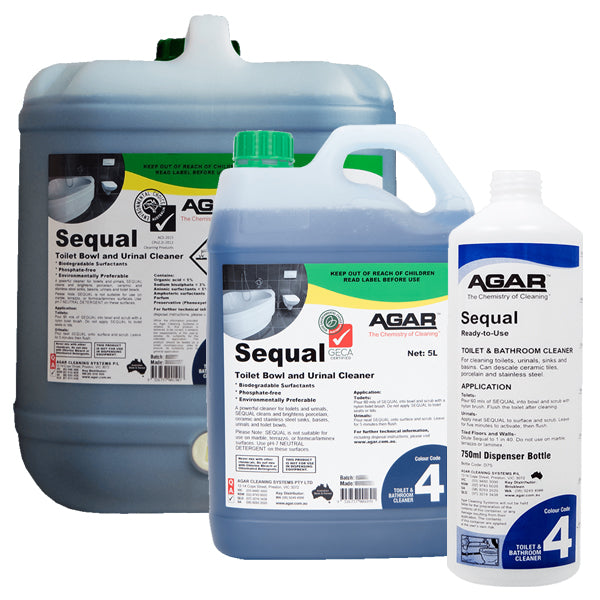 Agar Sequal Toilet Bowl and Urinal Cleaner - Powerful Bathroom Disinfectant for Home & Commercial Use - Eliminates Stains, Odors & Bacteria