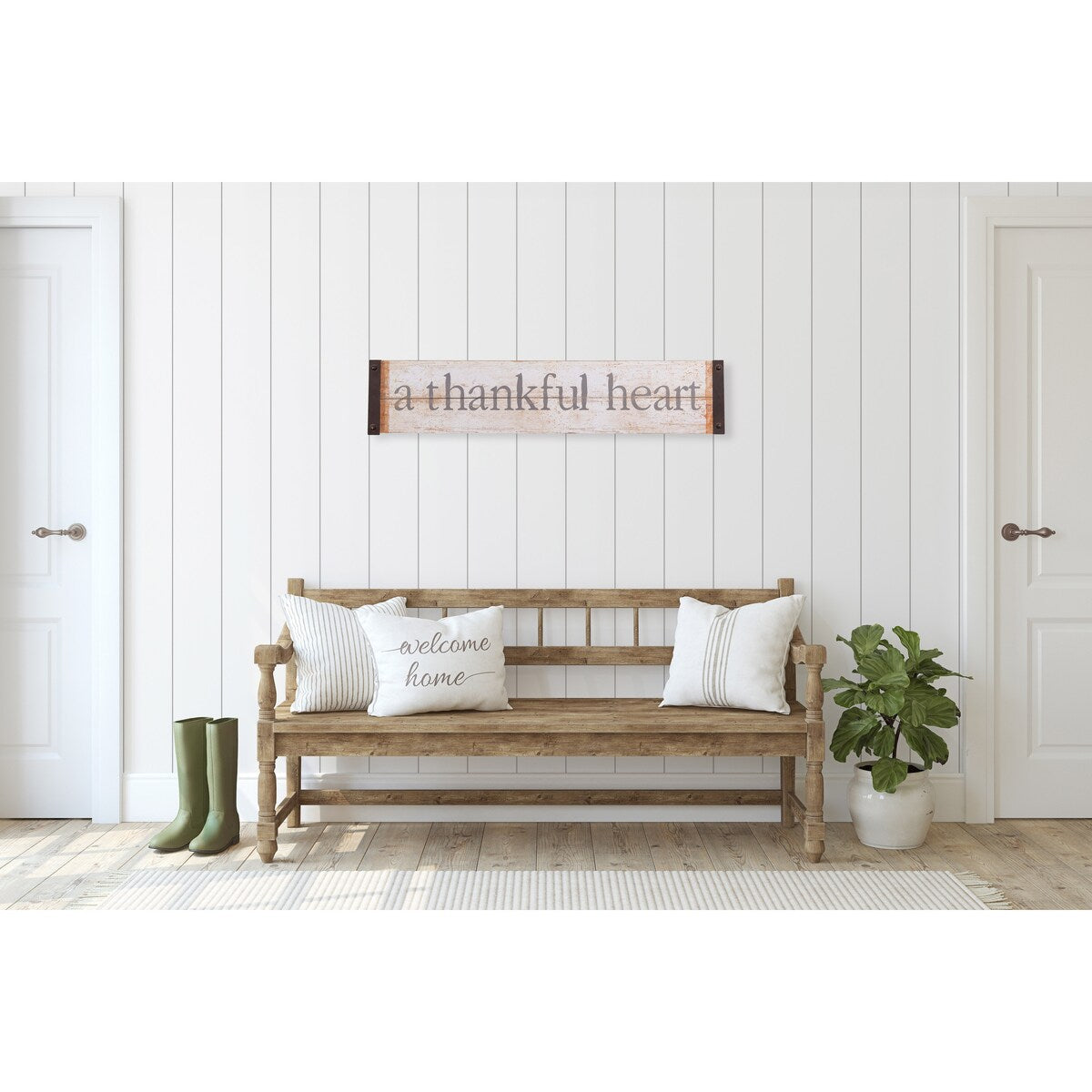 Grateful Heart Wood & Metal Wall Art - 36 x 7.5 Inches Rustic Home Decor for Living Room, Bedroom & Entryway - Inspirational Thankful Sign for Farmhouse & Modern Interior Design