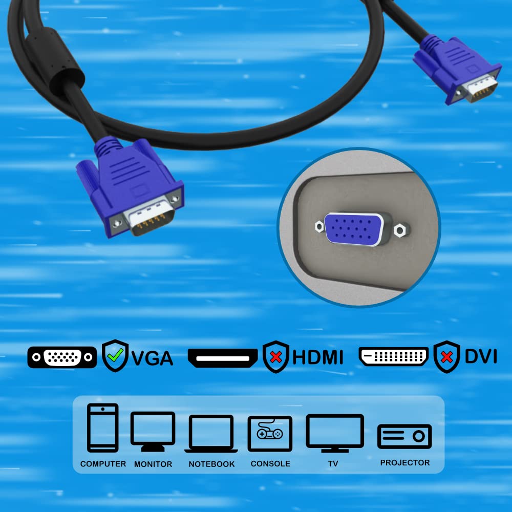 Kyper US 25-Pack 6ft VGA to VGA Cable (15-Pin M/M) - High Resolution 1080P Full HD SVGA Monitor Cable for Computer, TV & Projector - Ideal for Office Setup, Home Theater & Conference Room Presentations