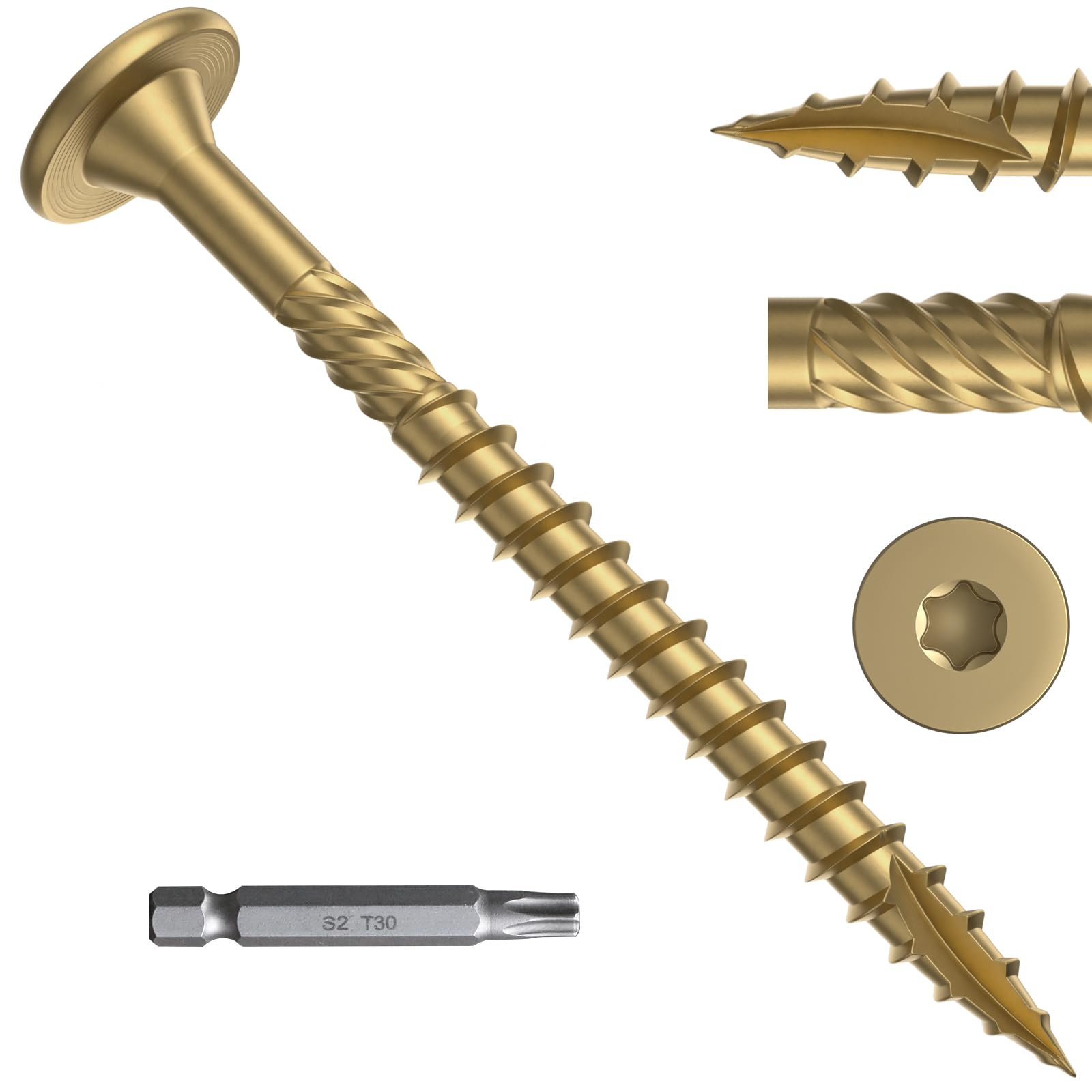6 Inch Heavy-Duty Outdoor Deck Screws - 50Pcs Star Drive Decking Wood Screws - Rust Resistant Timber Screws for Decking, Fencing & Landscaping (#14 x 6 Tan) - Perfect for Wooden Decks, Pergolas & Outdoor Furniture Construction