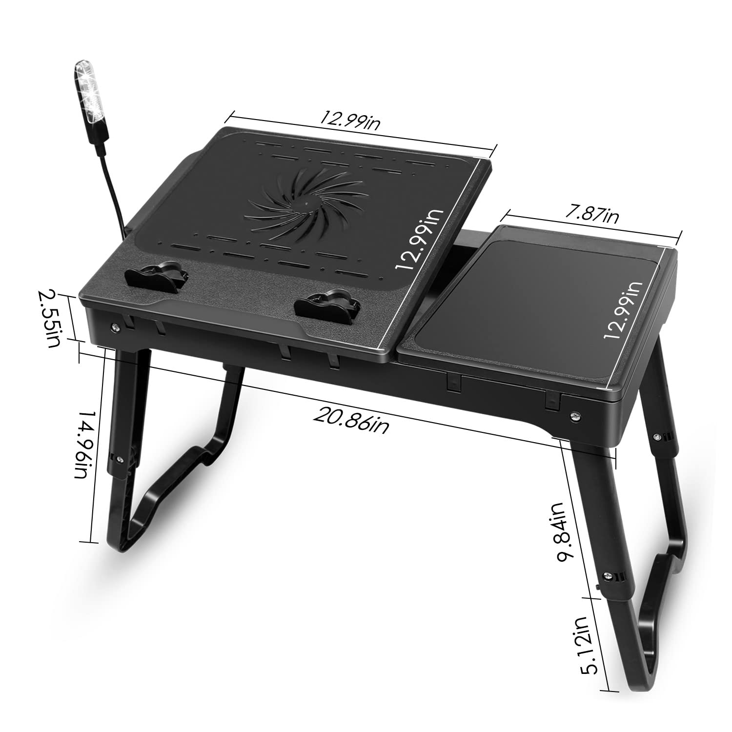 Adjustable Laptop Stand for Bed with Cooling Fan & USB Ports - Portable Desk for Sofa, Couch & Floor Use