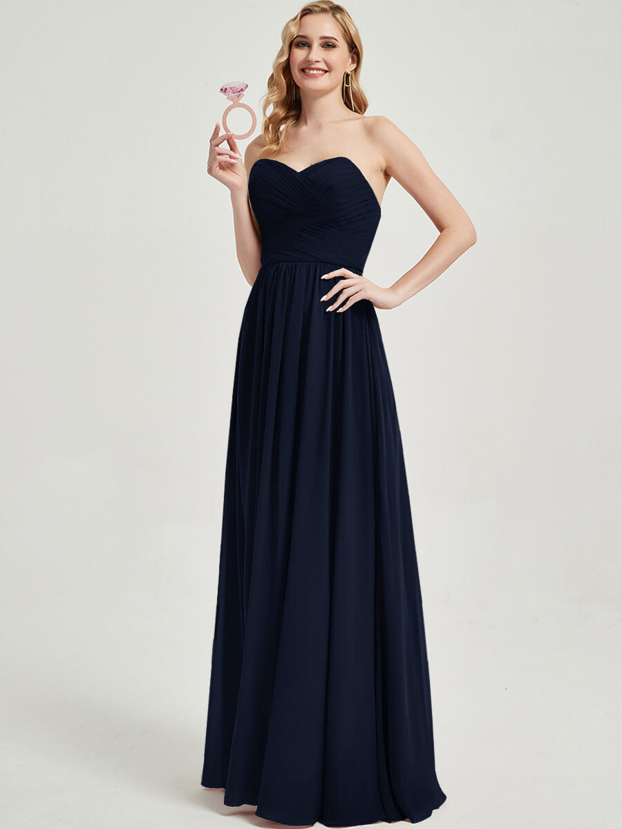 Elegant Dark Navy Pleated Convertible Floor-Length Chiffon Bridesmaid Dress - Perfect for Weddings, Formal Events & Special Occasions