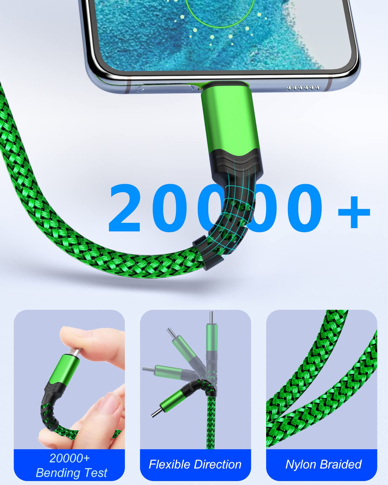 10ft 2-Pack USB C to USB C Cable Fast Charging 60W/3A - Compatible with Galaxy S24/S23/S22 Ultra/S21, iPhone 16/15 Pro Max, iPad Pro/Air5, Pixel 7 - Purple & Green for Home, Office, Travel Charging
