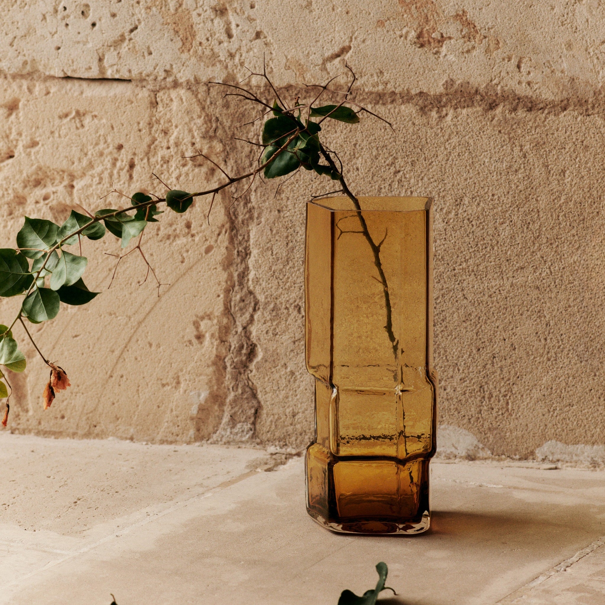FERM LIVING Muro Vase - 15 Inch Tall Recycled Amber Glass Vase for Modern Home Decor, Centerpiece, Wedding & Living Room Display