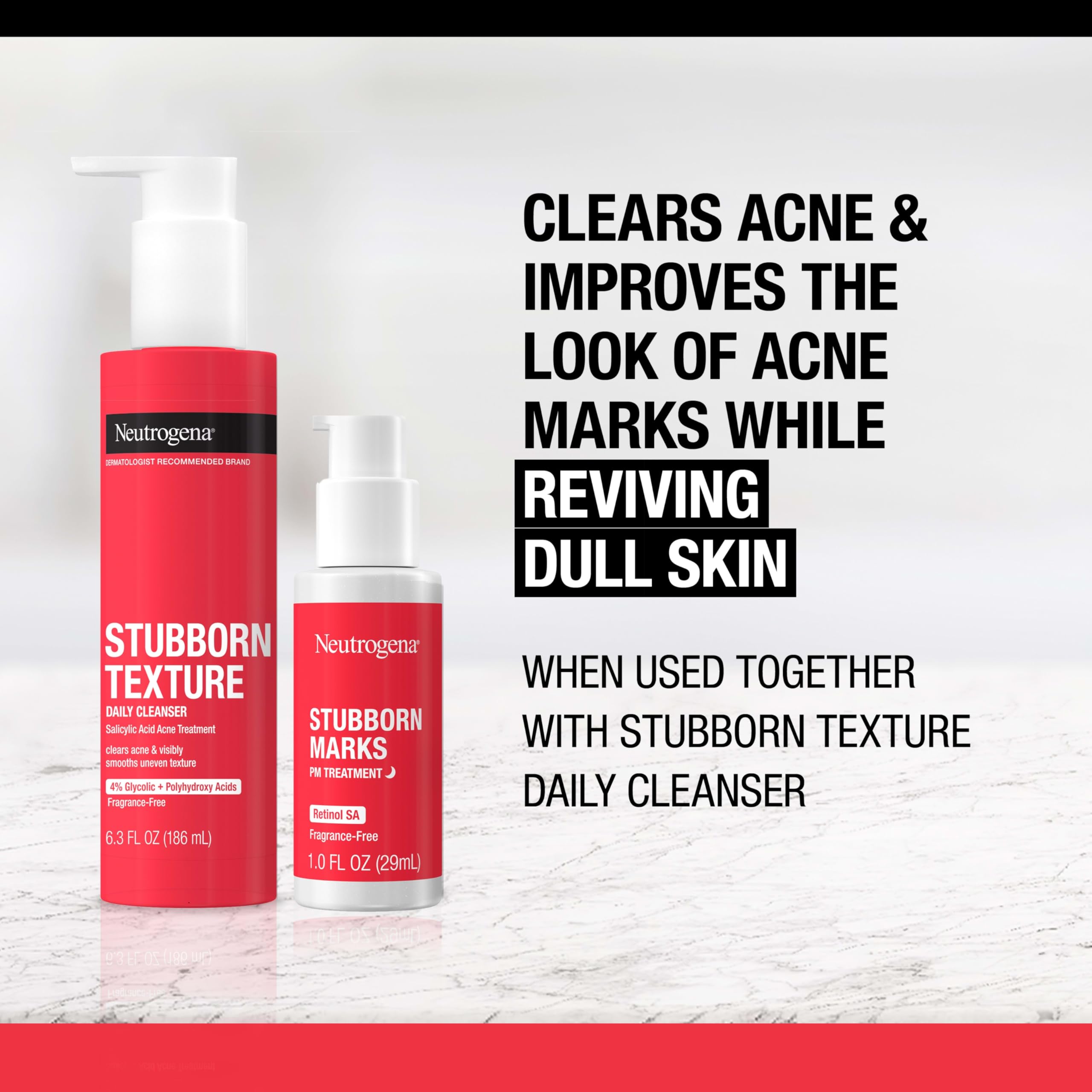 Neutrogena Retinol SA PM Treatment for Stubborn Acne Marks & Uneven Skin Tone | Exfoliating Facial Serum to Reduce Post-Acne Scars | Non-Comedogenic, Fragrance-Free, 1.0 Fl Oz | Nighttime Skincare Routine for Clear, Smooth Skin