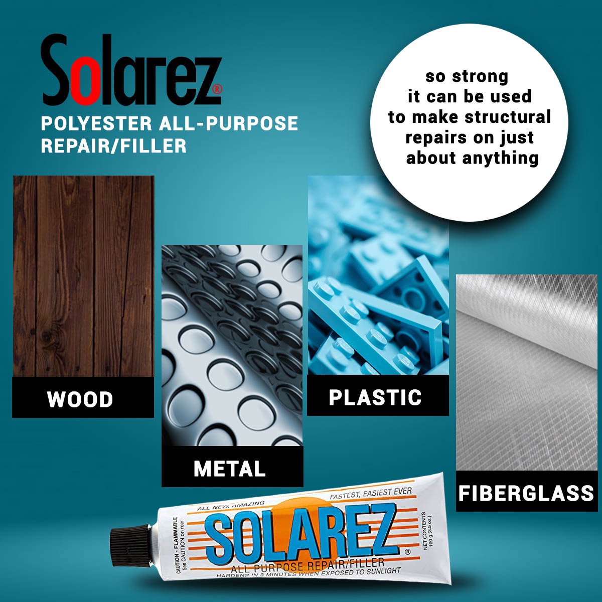 Solarez Polyester All-Purpose Ding Repair Kit - 3.5oz Tube for Surfboard, Kayak & Boat Fiberglass Repair - Waterproof UV Cure Resin for Outdoor Marine Applications